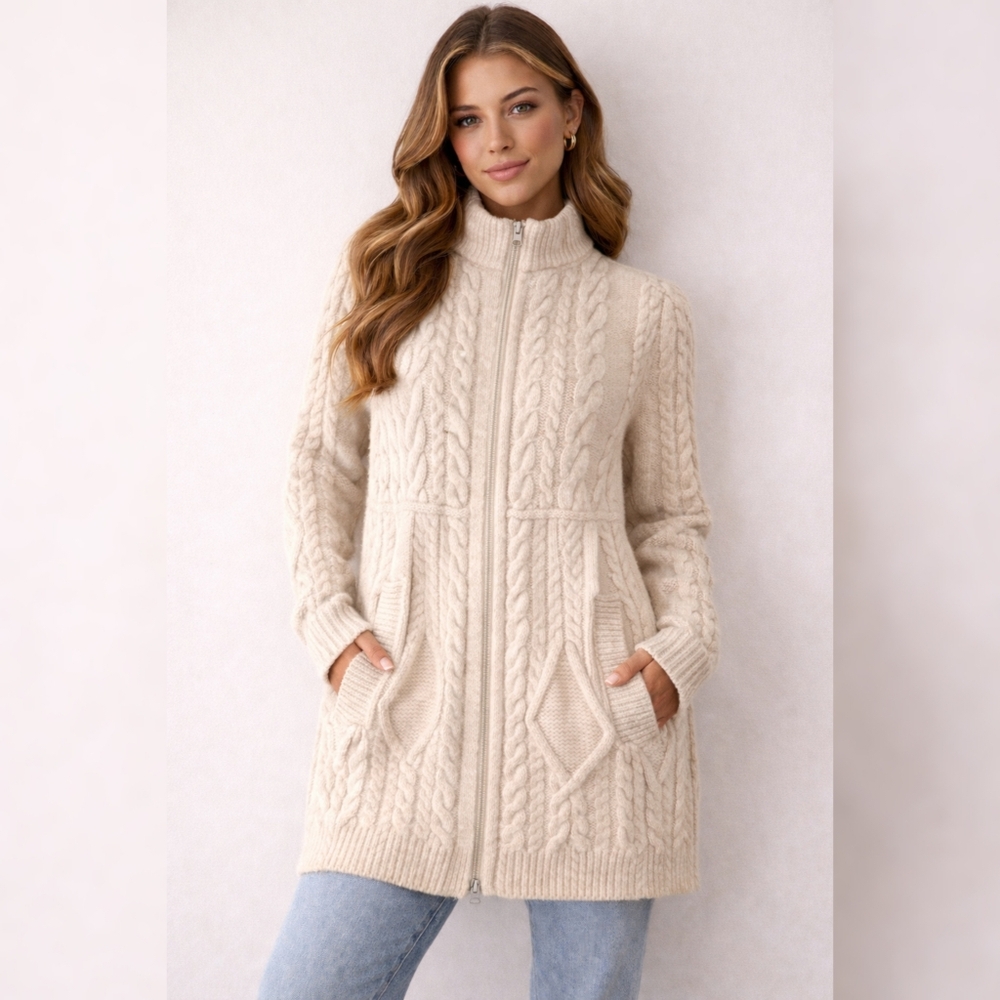 Guinevere Beige Cable Knit Turtleneck Sweater